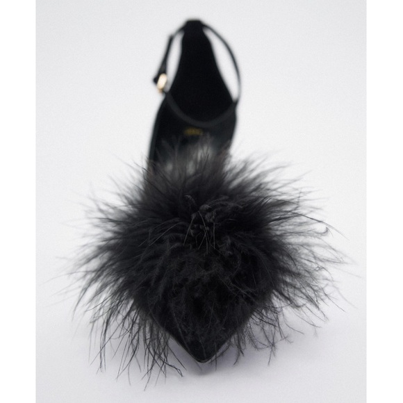 Zara FEATHER TRIM LEATHER HEELS - Picture 5 of 8